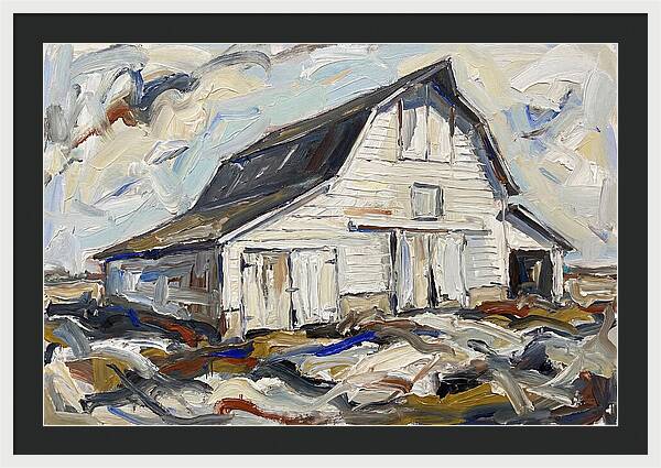 White Barn Under Expressive Skies