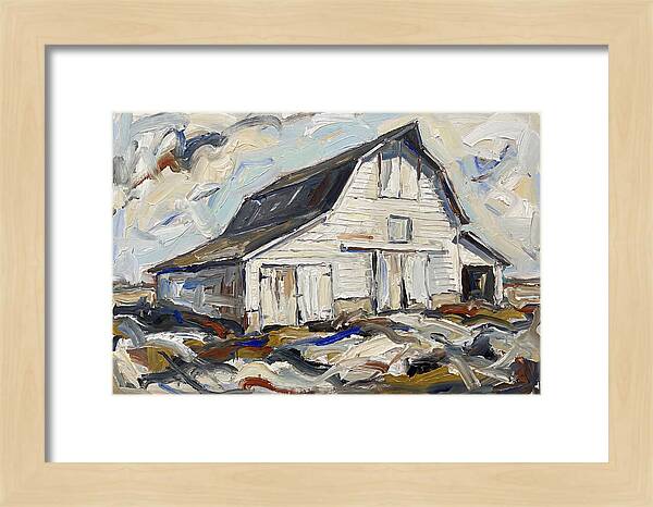 White Barn Under Expressive Skies