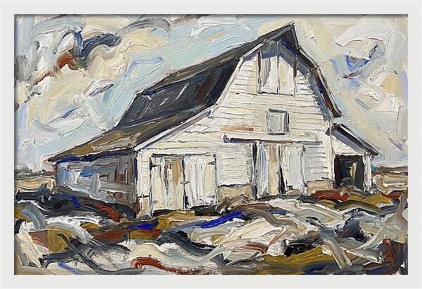White Barn Under Expressive Skies
