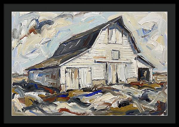 White Barn Under Expressive Skies