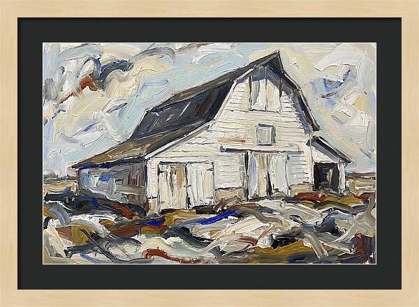 White Barn Under Expressive Skies