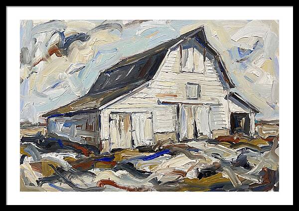 White Barn Under Expressive Skies