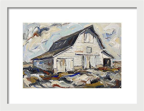 White Barn Under Expressive Skies