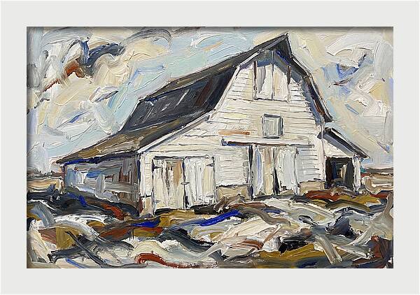 White Barn Under Expressive Skies