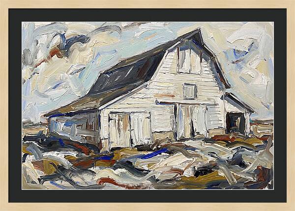 White Barn Under Expressive Skies
