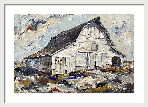White Barn Under Expressive Skies