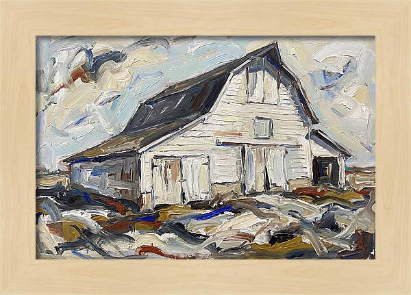 White Barn Under Expressive Skies