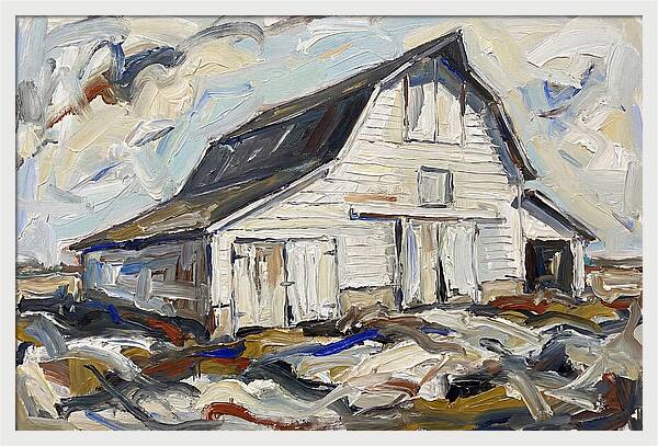 White Barn Under Expressive Skies