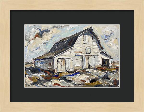 White Barn Under Expressive Skies
