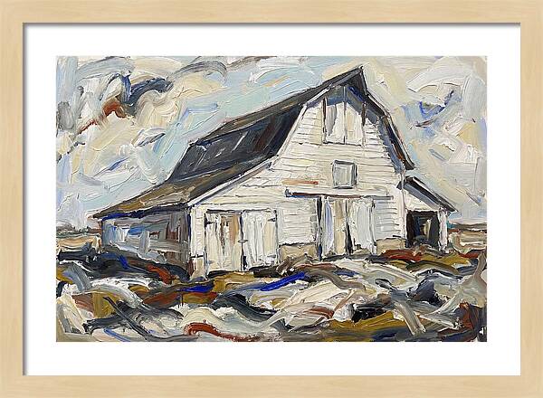 White Barn Under Expressive Skies