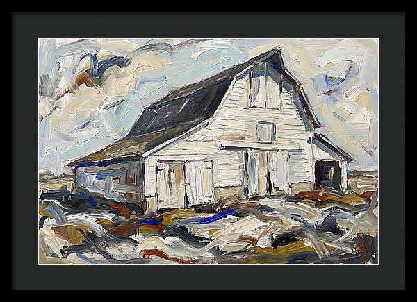 White Barn Under Expressive Skies
