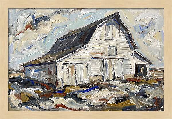 White Barn Under Expressive Skies