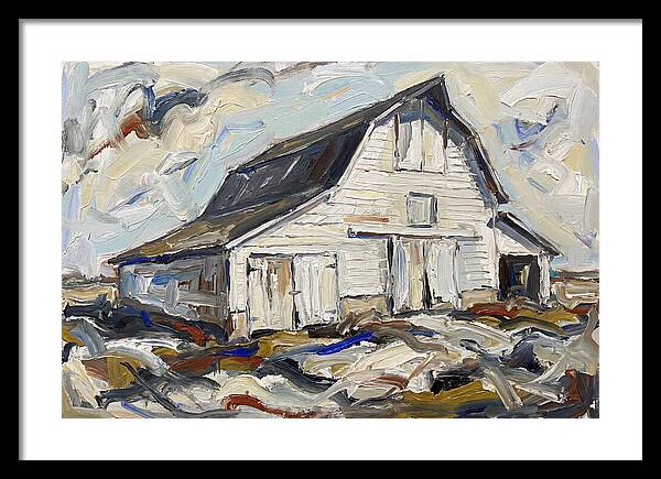 White Barn Under Expressive Skies
