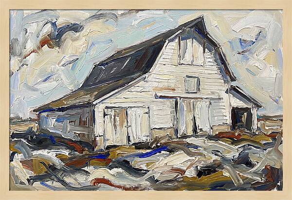 White Barn Under Expressive Skies