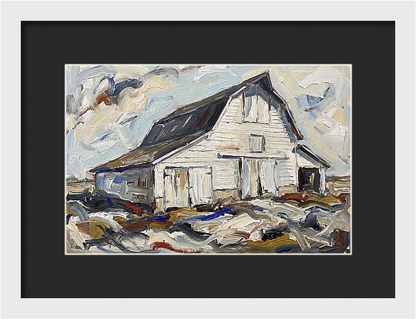White Barn Under Expressive Skies