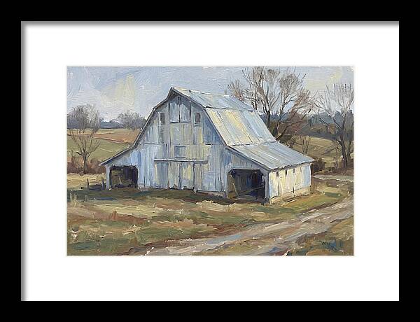 White Barn Under Soft Skies