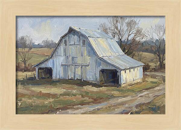 White Barn Under Soft Skies