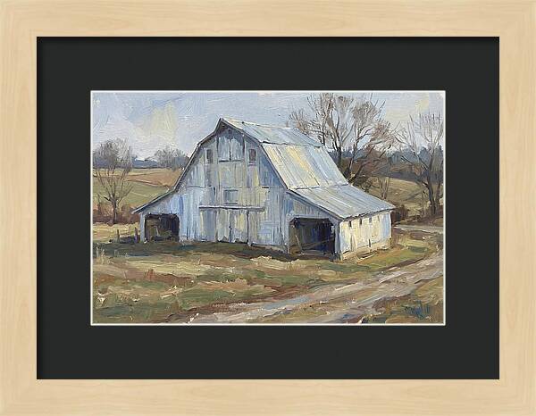 White Barn Under Soft Skies