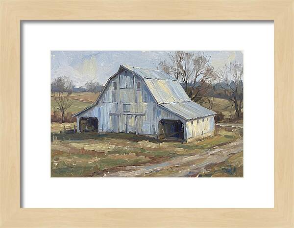 White Barn Under Soft Skies
