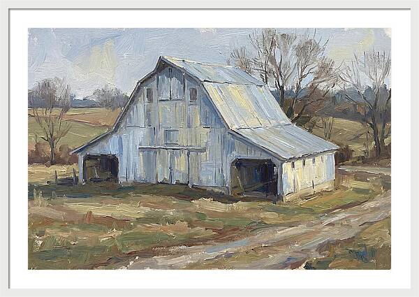 White Barn Under Soft Skies