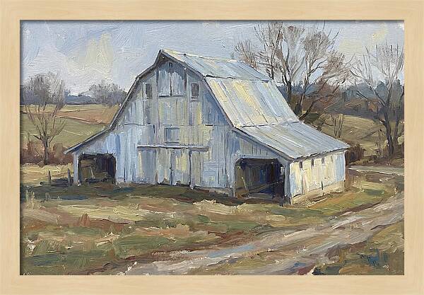 White Barn Under Soft Skies