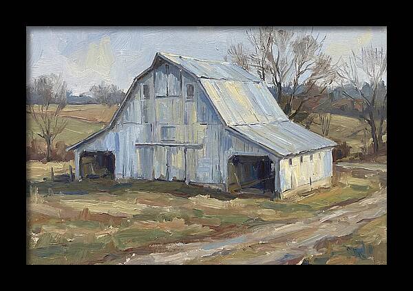 White Barn Under Soft Skies