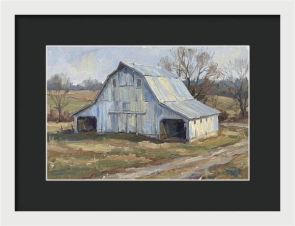 White Barn Under Soft Skies