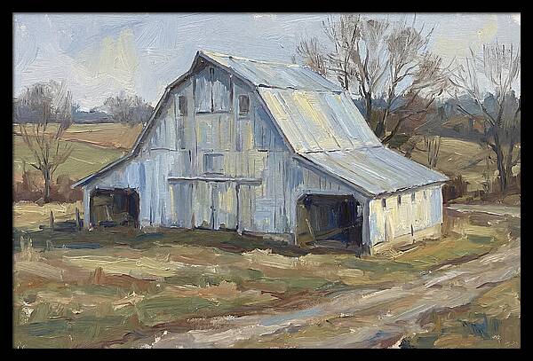 White Barn Under Soft Skies