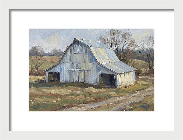 White Barn Under Soft Skies