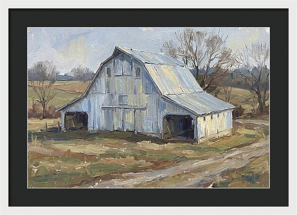 White Barn Under Soft Skies