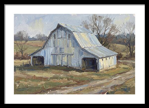 White Barn Under Soft Skies