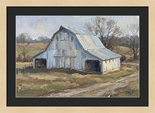 White Barn Under Soft Skies