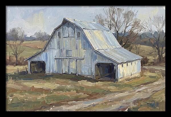 White Barn Under Soft Skies