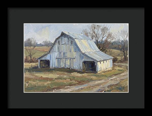 White Barn Under Soft Skies