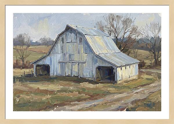 White Barn Under Soft Skies