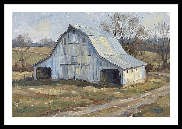 White Barn Under Soft Skies
