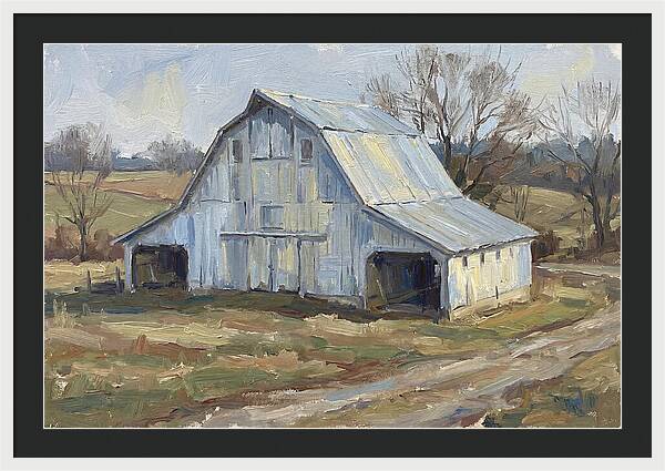 White Barn Under Soft Skies