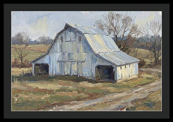 White Barn Under Soft Skies