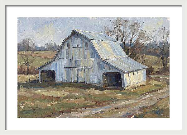 White Barn Under Soft Skies