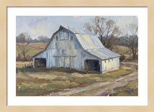 White Barn Under Soft Skies