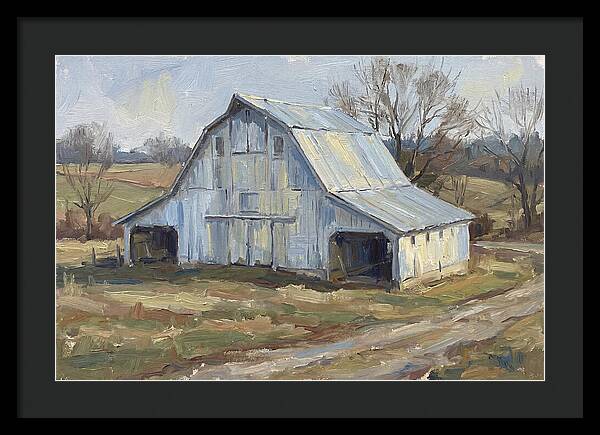 White Barn Under Soft Skies