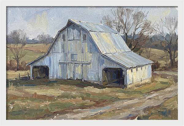 White Barn Under Soft Skies