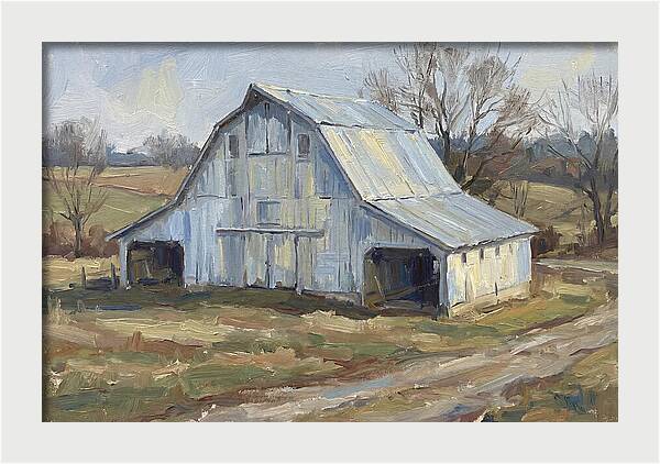 White Barn Under Soft Skies