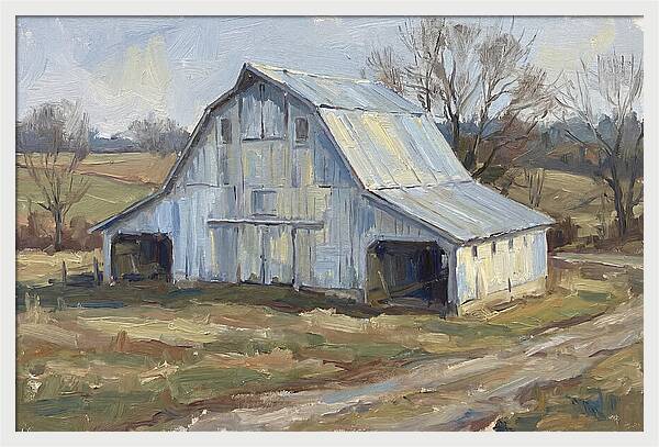 White Barn Under Soft Skies