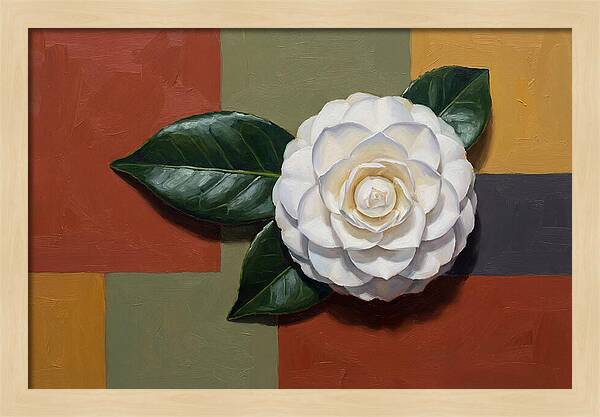White Camellia On Glossy Leaf