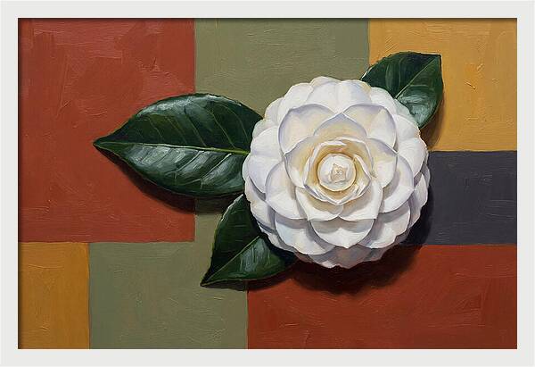 White Camellia On Glossy Leaf