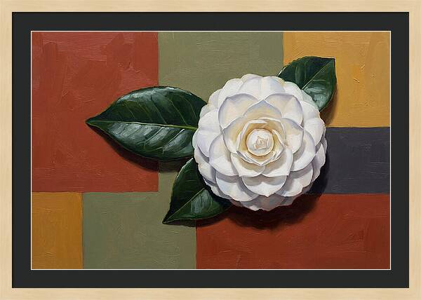 White Camellia On Glossy Leaf