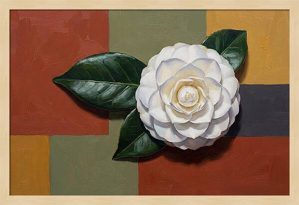 White Camellia On Glossy Leaf