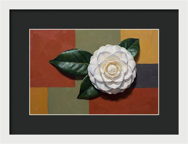 White Camellia On Glossy Leaf