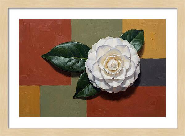 White Camellia On Glossy Leaf